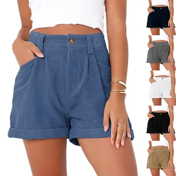 2023 Primavera/Verão Europeu E Americano de Mulheres Casual Calças de Cintura Alta Sólido de Veludo Shorts Soltos Para as Mulheres