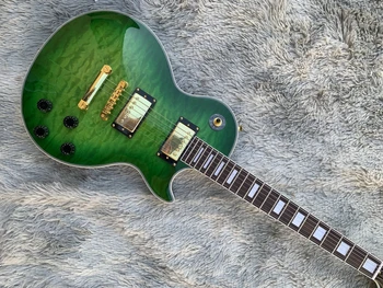 Em estoque verde cor de mogno madeira do corpo com quilted maple top e pescoço guitarra elétrica, podemos personalizar a guitarra