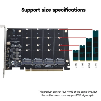 NVME M. 2 PCIEX16 Matriz de Expansão de placa de Adaptador PCIE Dividir a Placa de Alumínio do Dissipador de calor Dropship