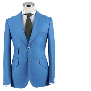Última Demão de Design Slim Fit Homens Ternos Azul Formal de Casamento do Noivo Smoking 2 Peças de Negócios de Moda Masculina Define deguisement homme