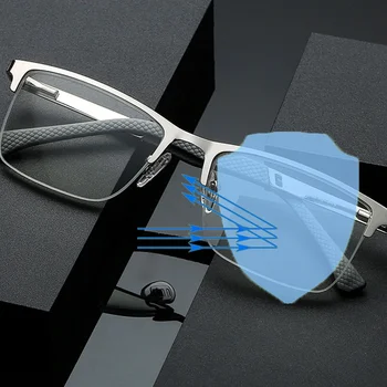 Anti-Luz azul UV de Proteção do Computador Óculos de Leitura Homens Mulheres Metal Metade do Quadro Anti-UV Presbiopia Óculos Ultra Leve