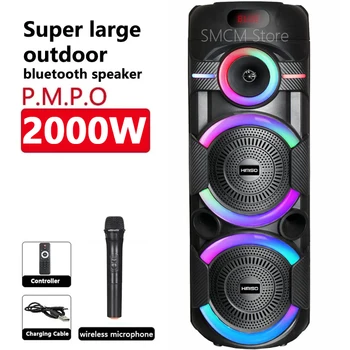 Dupla 8 polegadas, caixa de som Bluetooth alto-Falante de Pico de Potência de 2000W Festa de Família Karaoke caixa de Som ao ar livre Subwoofer de Áudio Com Microfone FM