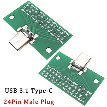 USB 3.1-Tipo C Plugue Macho Conector de 2,54 mm de 24 Pinos Tipo C USB 3.1 Ficha de Teste da Placa do PWB do Adaptador Para Linha de Dados de um Cabo de Transferência