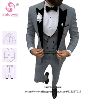 A Moda Casamento Ternos Para Homens Slim Fit Padrinhos De 3 Peças Calças Conjunto Formal De Noivos Jantar Smoking Blazer Terno Masculinos Completo