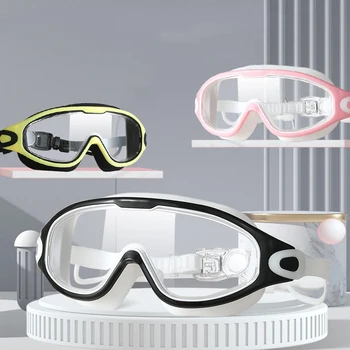 Grande Armação Óculos de Natação Adultos com Tampões de Natação Óculos de Homens, Mulheres Profissionais HD Anti-fog Óculos de proteção Óculos de Silicone