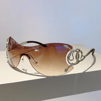 2023 Nova Y2k sem aro de Uma peça de Óculos de sol das Mulheres da forma de Gradiente Exterior Tons de Óculos de Cobra Pernas Marca de Designer de Óculos de Sol