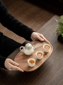 Bandeja de madeira maciça pote de rolamento hotel simples bandeja de chá de camada única, pegador de panela retangular do agregado seco bolha tabela