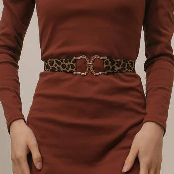 Black Leopard Print Cinto Elástico para as Mulheres com Vestido de Cintura Arnês Cinto Corset Ampla Cintura Selo Versátil Simples Cintura