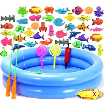 Pesca magnética Jogo 48Pcs Piscina para Crianças Brinquedos Piscina Criança Brinquedos Magnéticos Jogar varas de Pesca Divertido E Educativo Brinquedo Para o Banho de Piscina