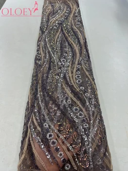 Alto Luxo Francês Elegante Bordado Noivo Laço De Tecido Africano Nigeriano Com Lantejoulas Tecido Para O Vestido De Festa De Casamento