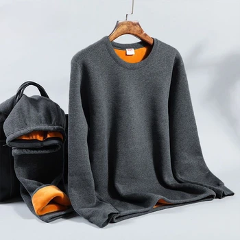 Homens do colarinho Acolchoado e Espessamento de roupa interior Térmica Conjunto Para Proteger O Frio, o Calor da Queda Casaco e Calças de Casa o Aquecimento Terno de Inverno