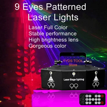 Laser de nove olhos laser, luzes de palco, luzes de barra de ktv flash colorido rotativa de bungee estrela de Natal atmosfera luzes