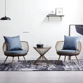 Nordic De Ferro Forjado, Sala De Estar Cadeiras Móveis Luz De Luxo Minimalista Sofá Cadeira Confortável Quarto Cadeiras De Salão