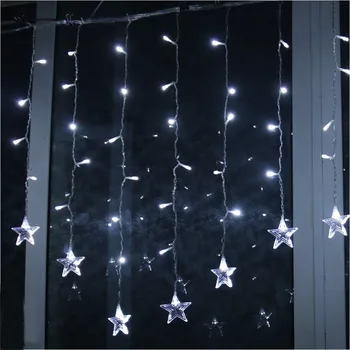 Estrela Seqüência de Luzes 96 LED de Natal, Guirlanda de Fadas Cortina de luz Exterior, piscina Interior Para o Quarto de Casa de Festa Decoração de Casamento 2024