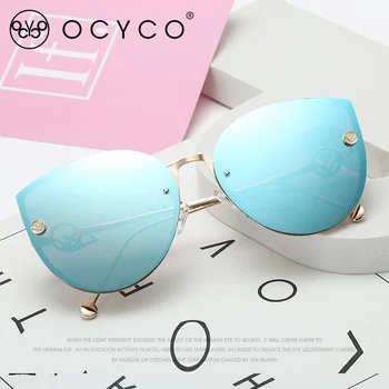 Olho de gato Mulheres Novos Óculos sem aro UV400 Marca de Designer de Alta Qualidade Gradiente de Óculos de Sol Feminino Oculos