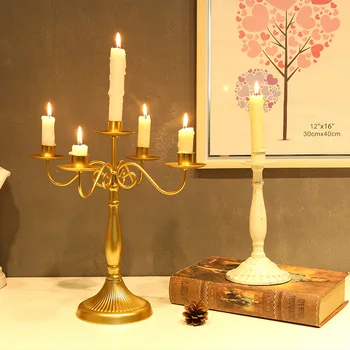 Europeu de ferro forjado nostálgico castiçal criativa mesa de restaurante ornamentos romântico retrô casa jantar à luz de velas adereços.