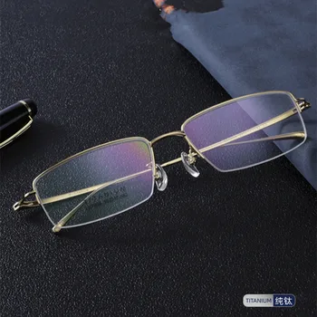 TGCYEYO Melhor Qualidade Slim Titânio Puro Metade Rim Óculos de Prescrição Moldura de Ouro Preto Cinza Prata Homens Mulheres Óptico Óculos