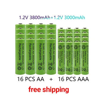 1.2 V AA 3800mAh Pilhas Recarregáveis NI-MH+AAA bateria de 3000 mAh Rechageable bateria NI-MH 1,2 V AAA bateria +frete grátis
