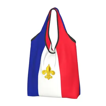Reutilizáveis França Bandeira Fleur-De-Lis Saco De Compras Mulheres Sacola Portátil Francês Flor Do Lírio Mantimentos Shopper Bags