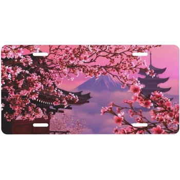 Cor-de-rosa da Placa de Licença Japanese Cherry Blossom da Placa de Licença Tampa de Alumínio do Carro da Frente da Placa de Vaidade Tag para Homens Mulheres 6X12 Polegadas