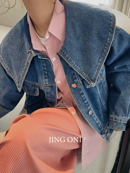 Jaqueta jeans Mulheres 2023 Roupas Y2K Estilo coreano Outono Moda Vintage de Luxo Tops Safra de grandes dimensões Jeans, Casaco Novo e Elegante Azul