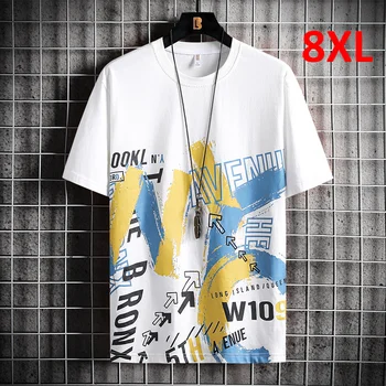 Além de T-shirt dos Homens de Manga Curta Camiseta de Moda Causal Graffiti Camisa Masculina Verão Tops Tees Tamanho Grande 7XL 8XL