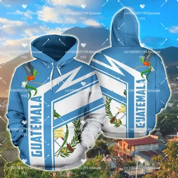 2023 Guatemala Bandeira de Impressão 3D Capuz Casual de Moda Zip Hoodie Harajuku Moletom Unisex Casual Suéter com Capuz