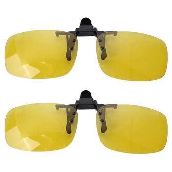 2X Retângulo Amarelo Claro Lentes sem aro Clipe Na Noite da Visão de Condução Óculos