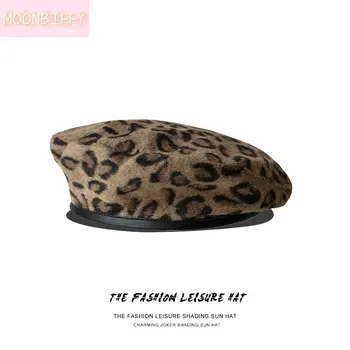 Leopard Boina Pintora Chapéu de Lazer Tendência Chapéu Boinas Mulheres da Moda de Chapéus Bonés Acessórios Chapéu de Inverno
