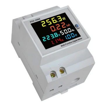 2X Trilho Din CA Monitor 6IN1 250-450V 100A a Tensão de Corrente Fator de Potência Ativa de KWH de Energia Elétrica Medidor de Frequência VOLTS