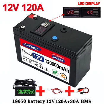 2023 Atualizado LiFePO4 Bateria de Lítio 12V 120Ah Portátil Bateria Recarregável Built-in 5V 2.1 UMA Alimentação Usb Visor da Porta de Carregamento