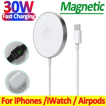 30W 3 Em 1 Magnéticos sem Fio Suporte do Carregador Almofada para iPhone 14 13 12 Pro Max Apple Relógio Airpods pro Mini Carregador Rápido de Estação