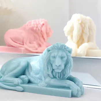 3D o Rei dos Animais, o Leão de Silicone Vela do Molde DIY Criativas de Decoração para Casa Aroma Estátua de Gesso Enfeites de Resina Epóxi