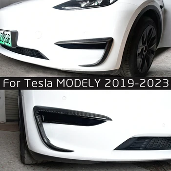 Para O Tesla Model Y 2019-2023 Pára-Choque Dianteiro Sobrancelha Vento Faca Real De Fibra De Carbono, Luz De Nevoeiro Dianteira Adesivo De Pára-Choque De Carro Acessórios