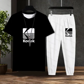 Kodak de Fotografia Logo T-Shirt de Manga Curta, Calças Conjunto de Homens Sportswear Conjunto de Homens 2-Peça Camisa + Calça Conjunto