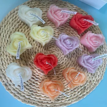 Rose Amor de Silicone Vela do Molde de Coração Flor de Gesso Sabão Molde Artesanal DIY Presentes de Dia dos Namorados de Decoração de Casa de Casamento, Lembranças
