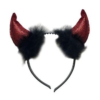 Adultos Lantejoulas Diabo Corno Forma de Cabeça de Mulher, SPA do Cabelo Aro Maquiagem de Halloween Tirar Fotos da Festa de Natal Capacete