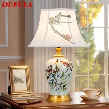 OUFULA Cerâmica Chinesa, Lâmpada da Tabela do DIODO emissor de Moderno e Criativo de Luxo Luz da Mesa de Moda para Casa, Sala de estar, Quarto de Estudo