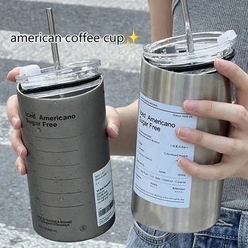 Chávena de café de garrafa Térmica do Aço 304 Inoxidável da Dobro-camada mais frio Palha Copa do Portátil Reutilizáveis Ins de Gelo Americana Caneca de Café de Garrafa de Água de