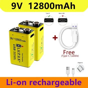 2023 9V 12800mAh Li-ion Micro USB Baterias de 9V de Lítio Para Multímetro Microfone de Brinquedo de Controle Remoto KTV Uso