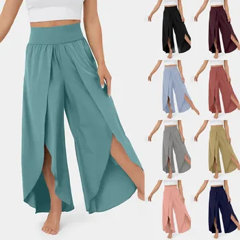 2023 Coreano Moda Sólido De Cor Split Split Calças Das Mulheres De Todos-Jogo De Verão Casual Cintura Alta Solta A Perna Larga Calças Pantalones