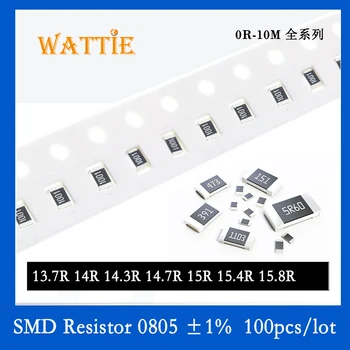 Resistor SMD 0805 1% 13.7 R 14R 14.3 R 14.7 R 15R 15.4 de R 15.8 R 100PCS/monte chip resistores de 1/8W 2.0 mm*1,2 mm
