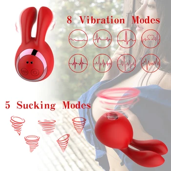 Coelho Dupla Ouvidos Vibrador 8 Velocidade de Vibração 5 de Sucção Modos de Ventosa Oral Mamilo Estimulador de Clitóris Erótico Brinquedo do Sexo para Mulheres