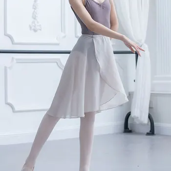 Adultos Mulheres Ballet Dança Saias De Chiffon Dança Saias Lírica Suave Balé Vestido Cinza Translúcido Branco Trajes De Dança