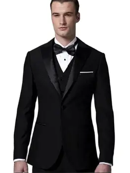 Black Fashion Homens Ternos Conjuntos de 3pcs(Casaco+ Calça+Colete) Traje Homme de Noiva, Ternos para o Homem dos Homens de Moda de Vestido com Ternos de Alta Qualidade
