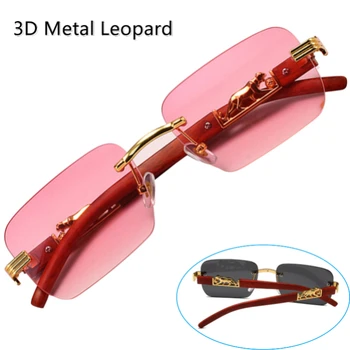 Novo Metal 3D Leopard sem aro Retângulo Vintage Óculos de sol Para os Homens, a Marca de Moda de Óculos Mulheres Gradiente de Óculos UV400