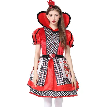 Phertiful Mulheres Aventuras de Alice no país das Maravilhas Traje Vermelho Gótico Lantejoulas Vestido Curto Purim Pai-Filhos de Halloween Cosplay