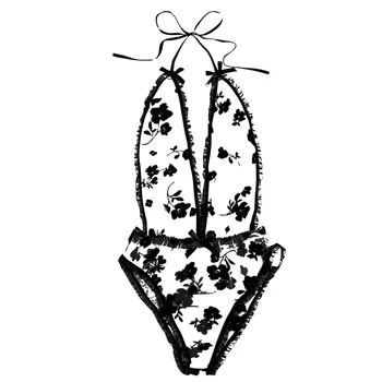 as mulheres do Laço Bordado V Profundo de Renda Body Lingerie Teddy Cueca Bodydoll feminina transparente roupa interior erótica