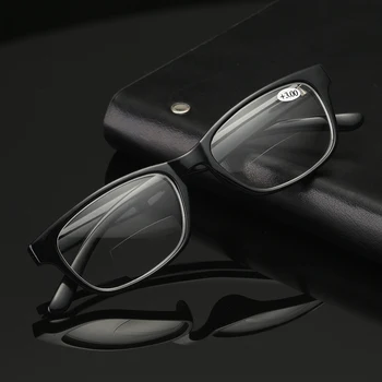 Preto TR90 Completo-rim Bifocal Óculos de Leitura com uma Linha Perto de Far de Dupla utilização da Lupa