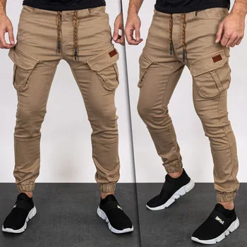2023, masculina Casual Calças Cargo Magro Calças de Combate Cordão Multi-Bolso de Calças Calças masculinas
